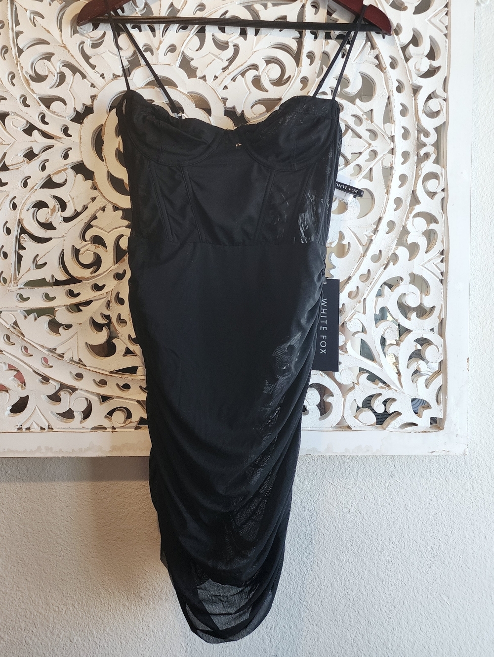 WHITE FOX PUSH-UP THE BOUNDARIES MESH RUCHED MINI DRESS  BODYSUIT NWT MEDIUM - Picture 3 of 16